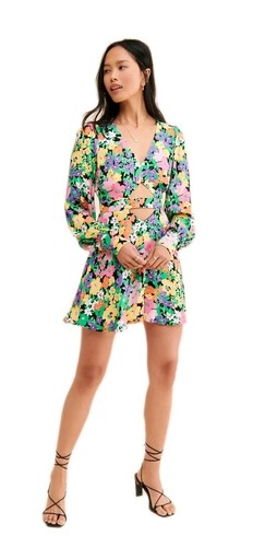 AFRM Womens merion mini Bright Floral Print Cut-Out Party Mini Dress XL Large - Picture 10 of 10
