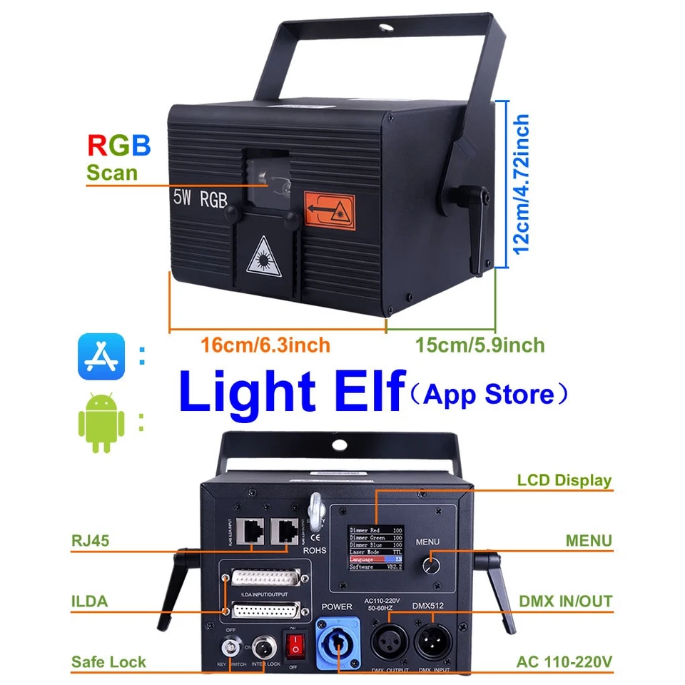 Phone App 5W RGB iLDA DMX Wedding Xmas Holiday Party Show Projector Laser Lights - Image 2 of 4