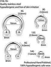14G-4G Septum Stretching Kit Surgical Steel Acrylic Pincher Tapers C Shape Bu...