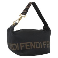 FENDI Hand Bag Canvas Black Gold Auth mr1979
