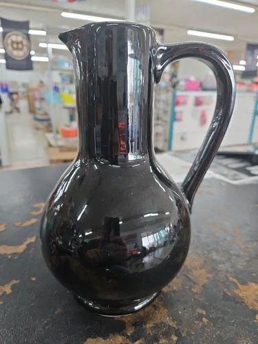 Vintage McCoy Art Pottery Gloss Black Pitcher Very Rare Vase Deco