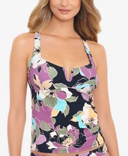 MSRP $30 Salt + Cove Juniors Midnight Bloom V-Wire Tankini Top Black Size Small