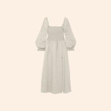 NWT $248 Reformation Gitane Linen Dress Oatmeal Tan Midi Smocked Slit Plus ES 3X