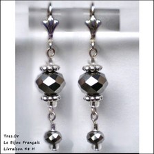 Boucles d'Oreille Swarovski Style Argent Cristal Neuves Faites en France