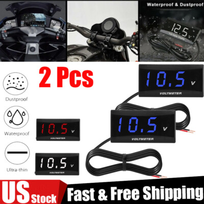 2Pcs 12V Digital LED Display Voltmeter Voltage Gauge Panel Meter Car Motorcycle 