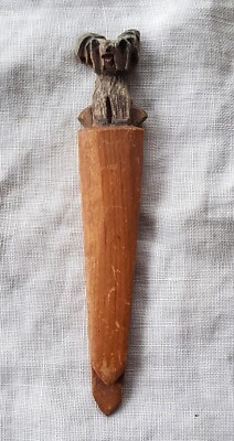 Vintage Handmade Arts and Crafts Mission Wooden Bookmark w/ Carved Terrier Dog