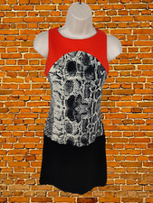 WOMENS MANGO SIZE UK SMALL BLACK ORANGE MIX SLEEVELESS SHEATH DRESS MINI SHORT