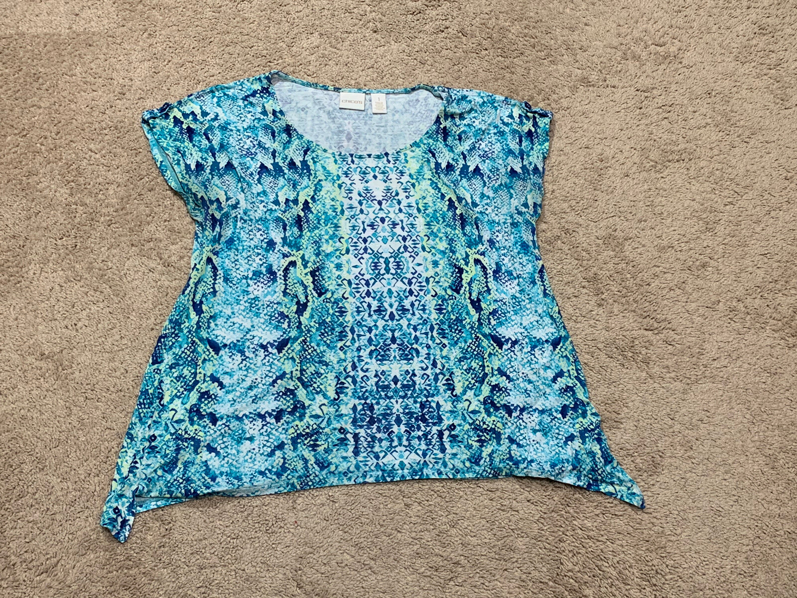Chico's Womens Shirt Size 1 Multicolor Print Lightweight Flowy Casual Top