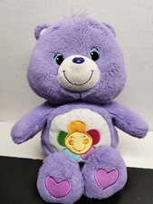 Care Bears Plush Harmony Bear Purple Stuffed Bear 8" Smiling Flower By Hasbro