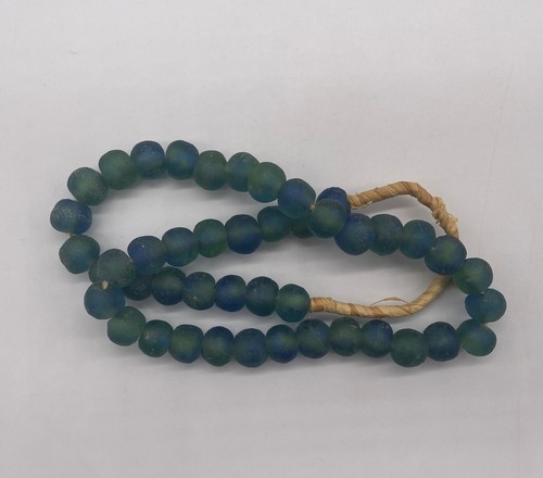 Recycled Powder Glass Beads Krobo Ashanti African Trade Necklace Blue Green - Afbeelding 3 van 4
