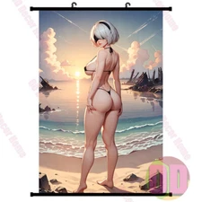 Battle Girl with Blinder Seaside Sunset Painting Wall Scroll Poster 60X90cm 03