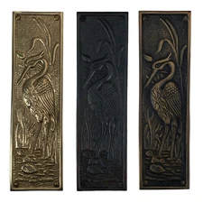 Blue Heron Motif Push Plate in Solid Brass - The Marshland