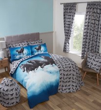 WILD SPIRIT MIDNIGHT BEDDING RANGE HORSES BLACK GREY NAVY BLUE SPLASH WATER