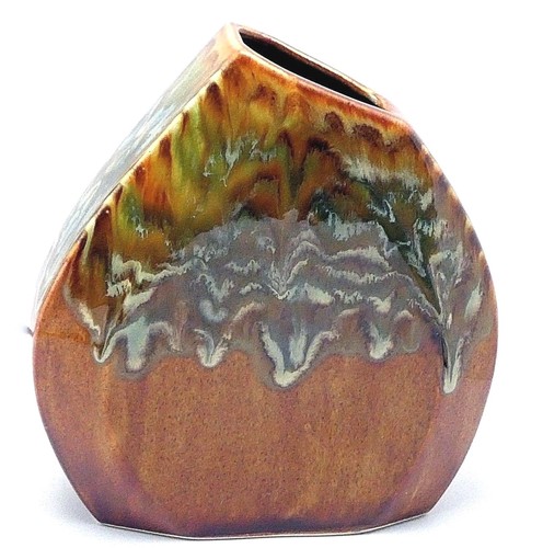 Studio Art Pottery Vase Drip Glaze Decor Slant Asymmetrical Brown Green Signd 8" - Picture 5 of 12