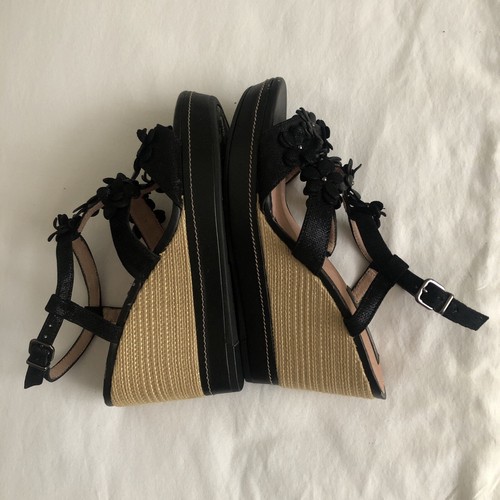 Nurture Lamaze Black Leather T-Strappy Floral Wedge Buckle Sandals Women’s Size7 - Picture 8 of 11