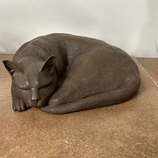Vintage Cat Sculpture, Sleeping Kitty Feline, with Bronzed Finish, Life Sized