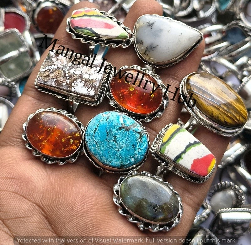 Lote de joyas de moda enchapados en plata de ley 925 anillos de piedras preciosas ámbar báltico y mezcla Foto 2 de 4