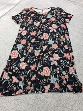 Old Navy Black Floral Print Black Crewneck Midi Swing Spring Dress Size Large