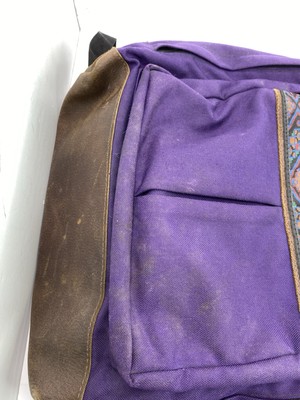 Vintage 90s Eastpak Suede Leather Bottom Purple Backpack 