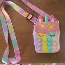 Multicolor Unicorn Pop It Silicone Crossbody Bag Kids Adjustable Strap Zip