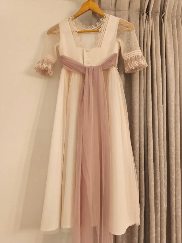 Vestido Comunión Manga Francesa Blanco/Rosa