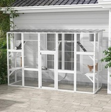 Outdoor Cat Enclosure Catio, Wooden Window Box Cat House 118x37.5x74 in, White