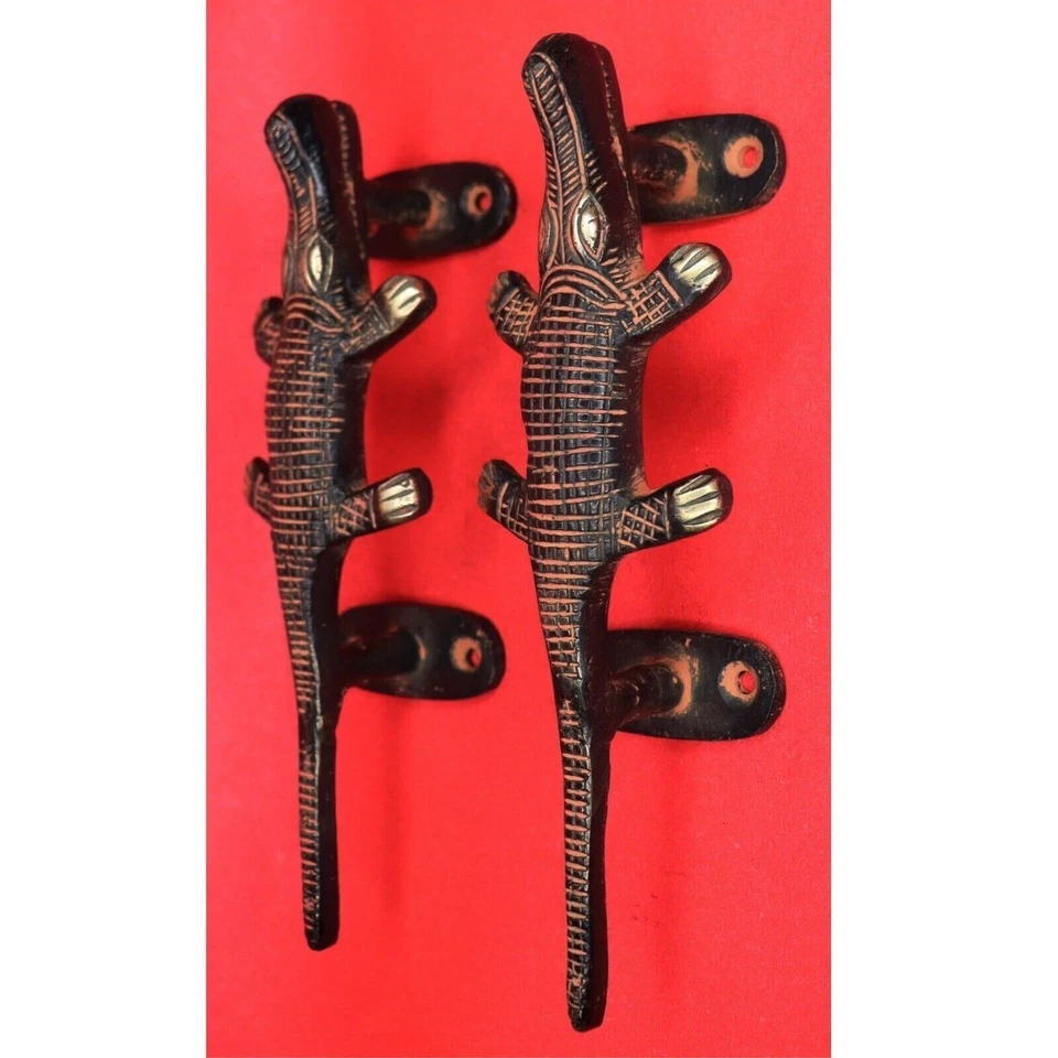 Crocodile Shape Antique Style Handcrafted Brass Door Handle Home Office Decor - Bild 4 von 4