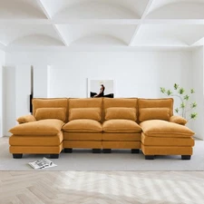 U Shape Sectional Sofa 4 Seat Upholstery Sleeper Sofa with Double Chaise
