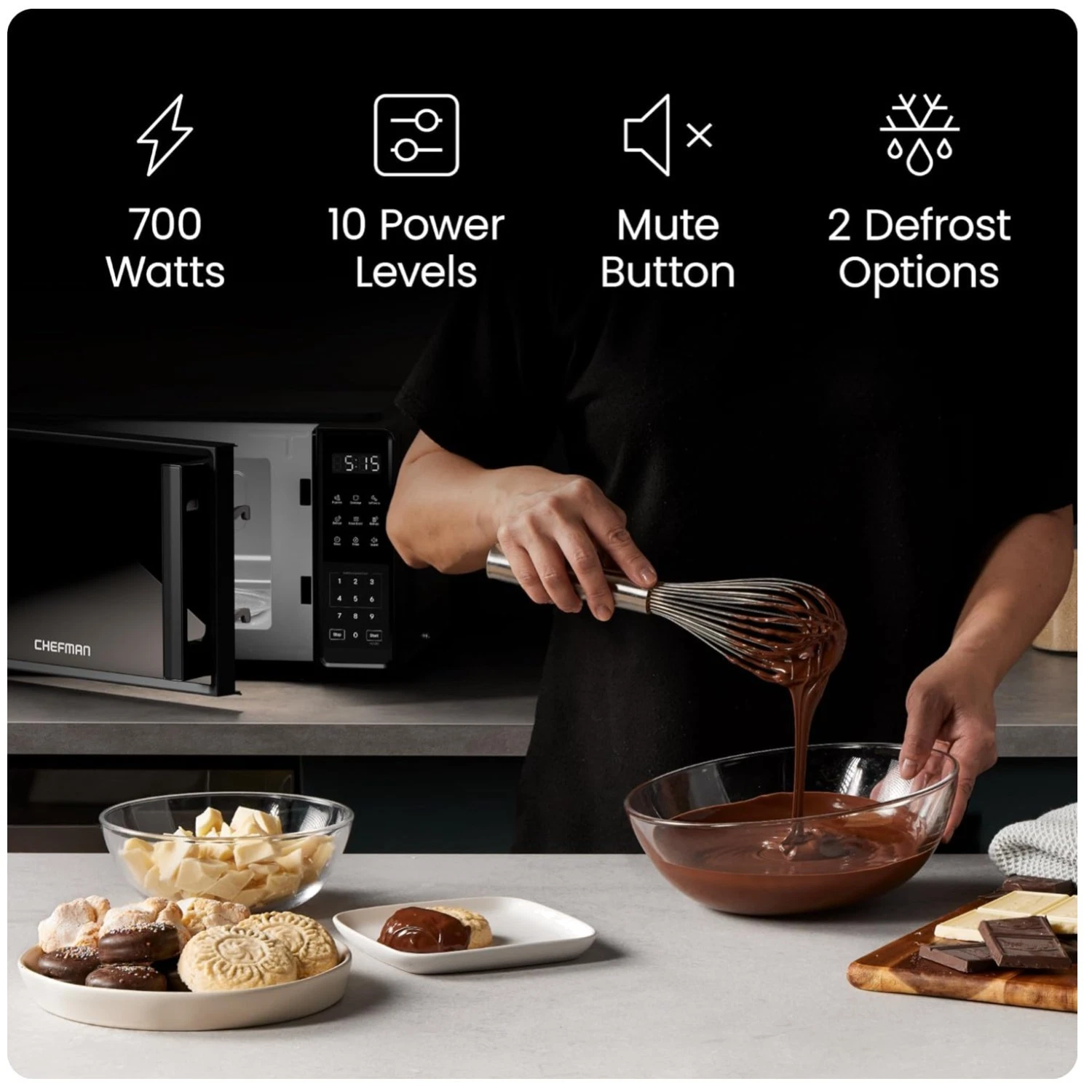 Quick Cook Countertop Microwave - 700W, 6 Presets, Eco Mode