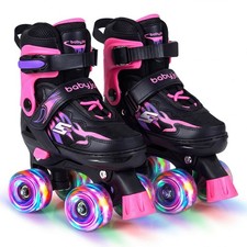 Kids Roller Skates 4 Sizes Adjustable Quad Skates w/Light-up Wheels for Ages 5-7
