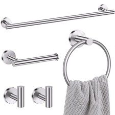 5 PCS Brushed Nickel Bathroom Hardware Set Towel Bar Wall Mount Accessories