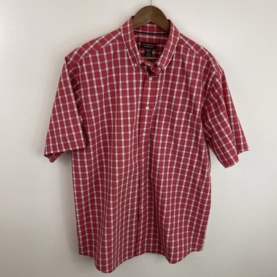 Covington Wrinkle Free Shirt Mens Large (XL) Red Plaid Short Sleeve Button *Spot
