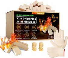 Mini Fire Stick with Fire Starters Gloves 4" Kiln Dried Pine Fire Pit Accessorie