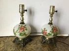 2 - Vintage - Hand Painted - Milk Glass Floral Table Lamps - 4 switch settings