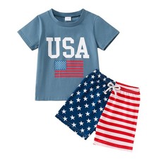 Toddler Boy 4th of July Outfit Short Sleeve T-shirt Top American Flag Shorts ...