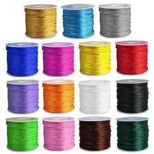 15 Rolls Satin Nylon String for Bracelets Making 1.5Mm Satin Rattail Cord for Be