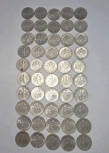 SILVER ROOSEVELT DIME ROLL 1948-S TO 1964 CIR/NONCIR COINS NICE LOOKING BANDS