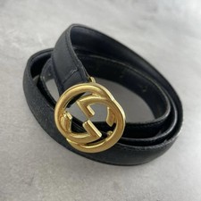 GUCCI buckle belt GG interlocking Authentic Made in Italy Black Gold Leather