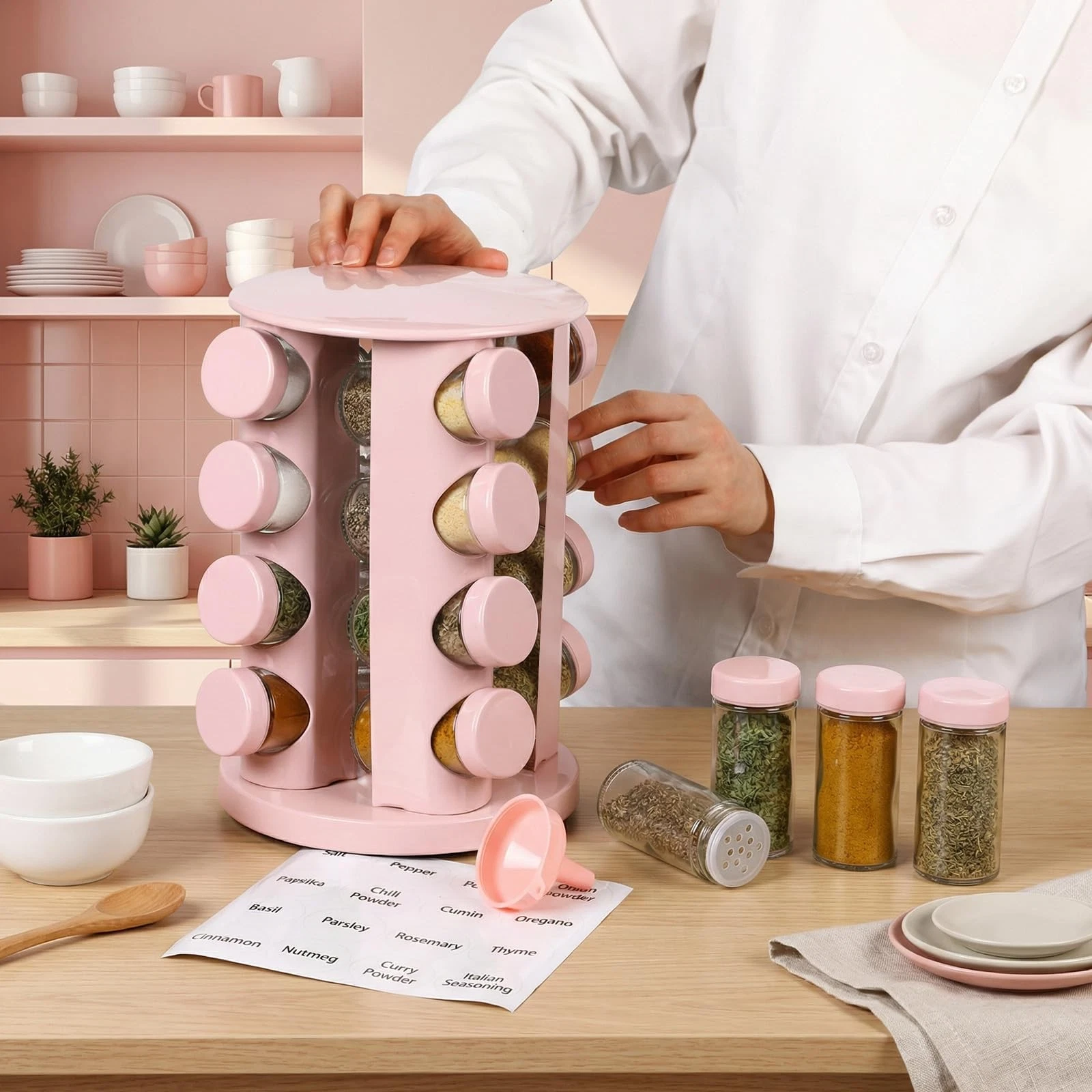 Pink Rotating Spice Rack Seasoning Organizer with 16 Empty Jars, Spice Contai...
Opens in a new wind
