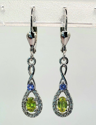Premium Sava Sphene & Gemstone Lever Back Earrings Platinum Over Sterling Silver
