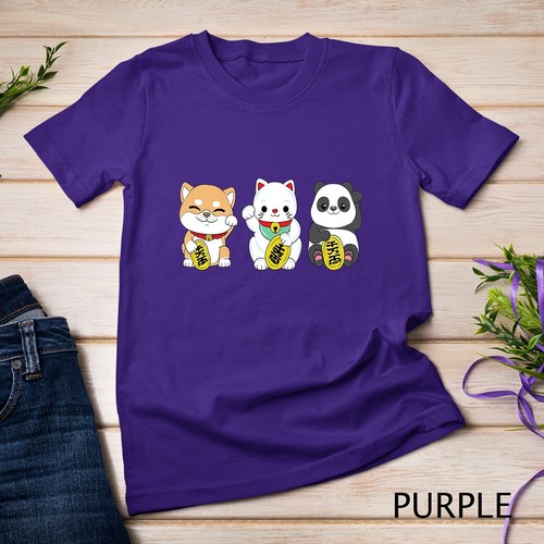 Linda Camiseta Unisex Panda Japonés, Maneki Neko Lucky Cat y Shiba Inu - Imagen 10 de 15