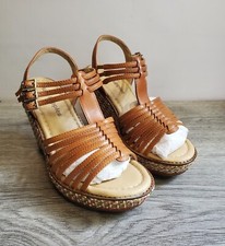 Image of Hush Puppies Cores QTR Wedge Stap Moccasin Leather Sandals Size 4 EU 37