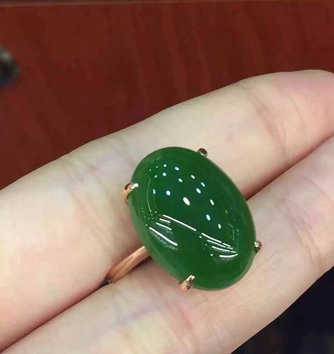 Bague chinoise en or 18 carats incrustation fait main Hetian jade vert jade 和田碧玉戒指 - Photo 11/12