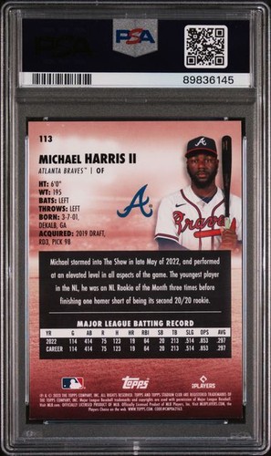 2023 TOPPS STADIUM CLUB 113 Lamina Rossa MICHAEL HARRIS II PSA 10 RC Rookie Braves - Foto 2 di 3