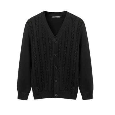 Herren Warm Pullover Strickjacke Zopfmuster V-Ausschnitt Knöpfe Vorne - Bild 1 von 4