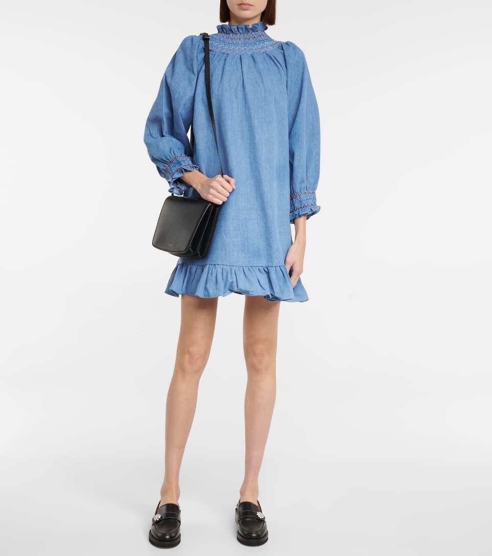 New NWT Women's Rixo Azalea Long Sleeve Cotton Denim Mini Dress Blue Size  Medium
