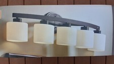 NIB: Nice Bathroom 38"-W 5-Lite VANITY Wall LIGHT w/ OPAL GLASS Shades Bronze 