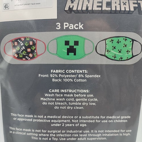 Minecraft Face Mask 3 pack Size Small Creeper TNT Mojang 2024 Video Game - Picture 7 of 9