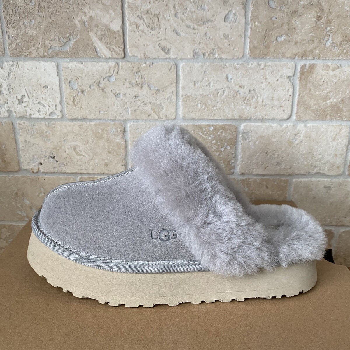 UGG DISQUETTE CAMPFIRE SUEDE FUR SLIDE PLATFORM SLIPPER SHOES SIZE