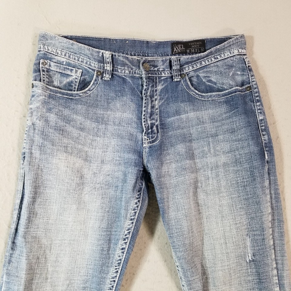 TK Axel Jeans men's 36x31 relaxed fit boot cut blue denim pants flap